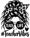 Teacher Vibes messy bun bow and sunglasses vinyl decal design