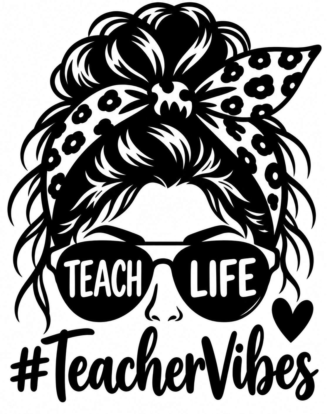 Teacher Vibes messy bun bow and sunglasses vinyl decal design