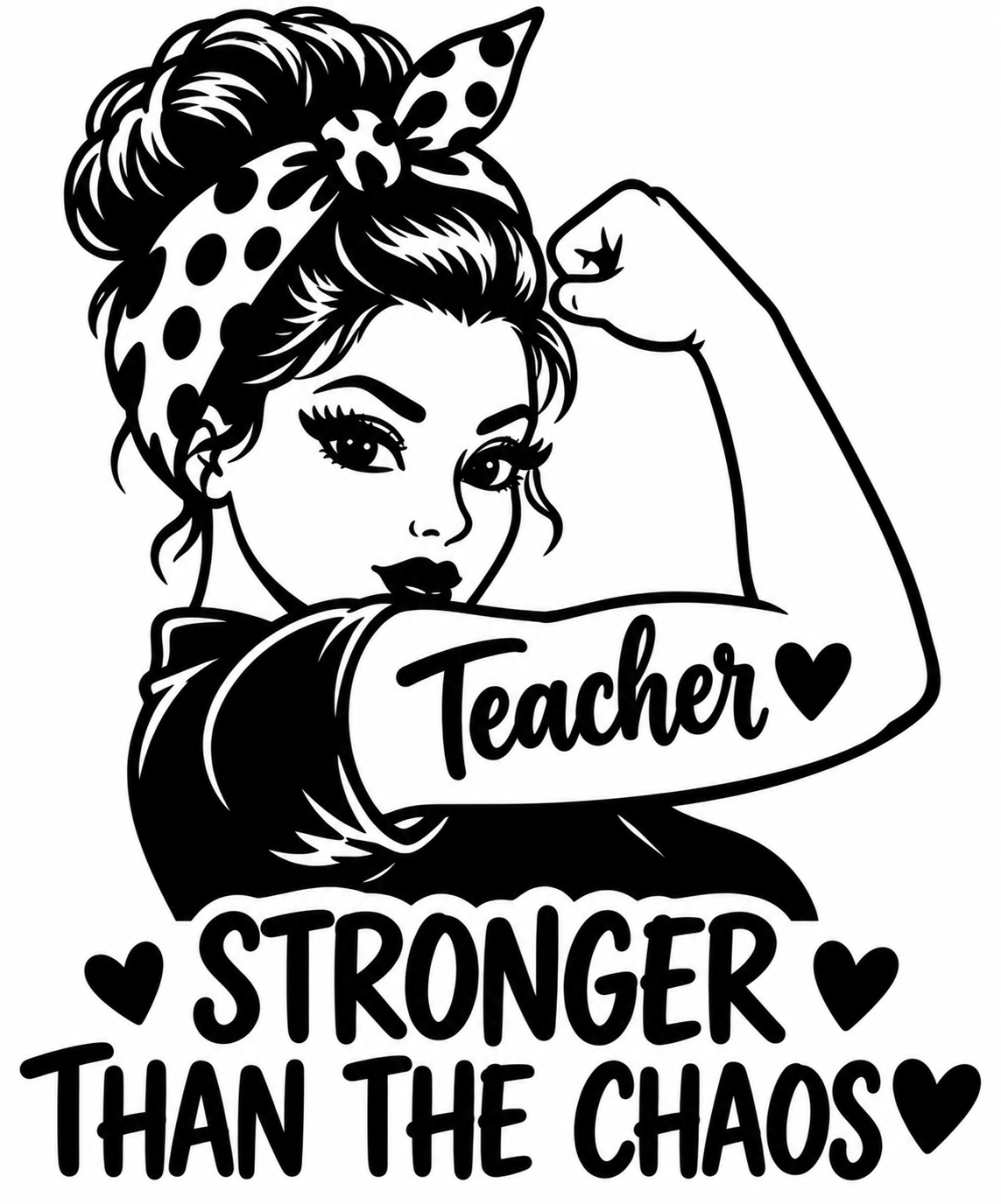 Flexing teacher with Stronger Than the Chaos text vinyl decal design