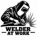 Black and white decal showing a welder at work with the words Welder at Work