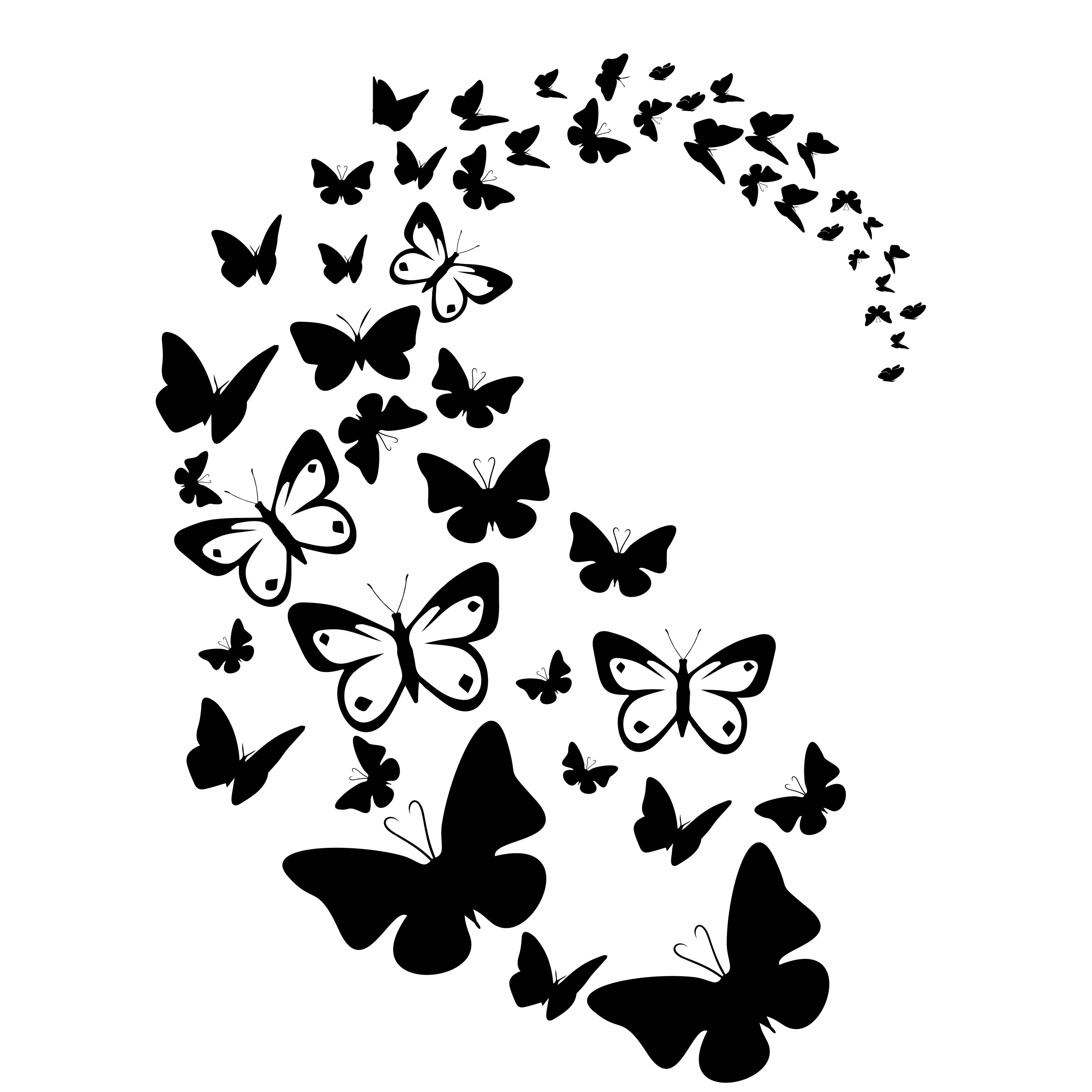 Butterfly Spiral vinyl decal featuring mixed butterflies in a swirling arc pattern
