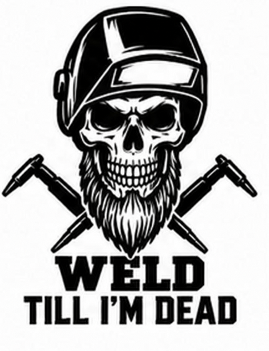 Black and white skull welder decal reading Weld Till I’m Dead