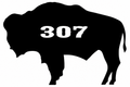 307 Bison Silhouette Decal - Bold black bison silhouette with 307 Wyoming area code knocked out in white on the body