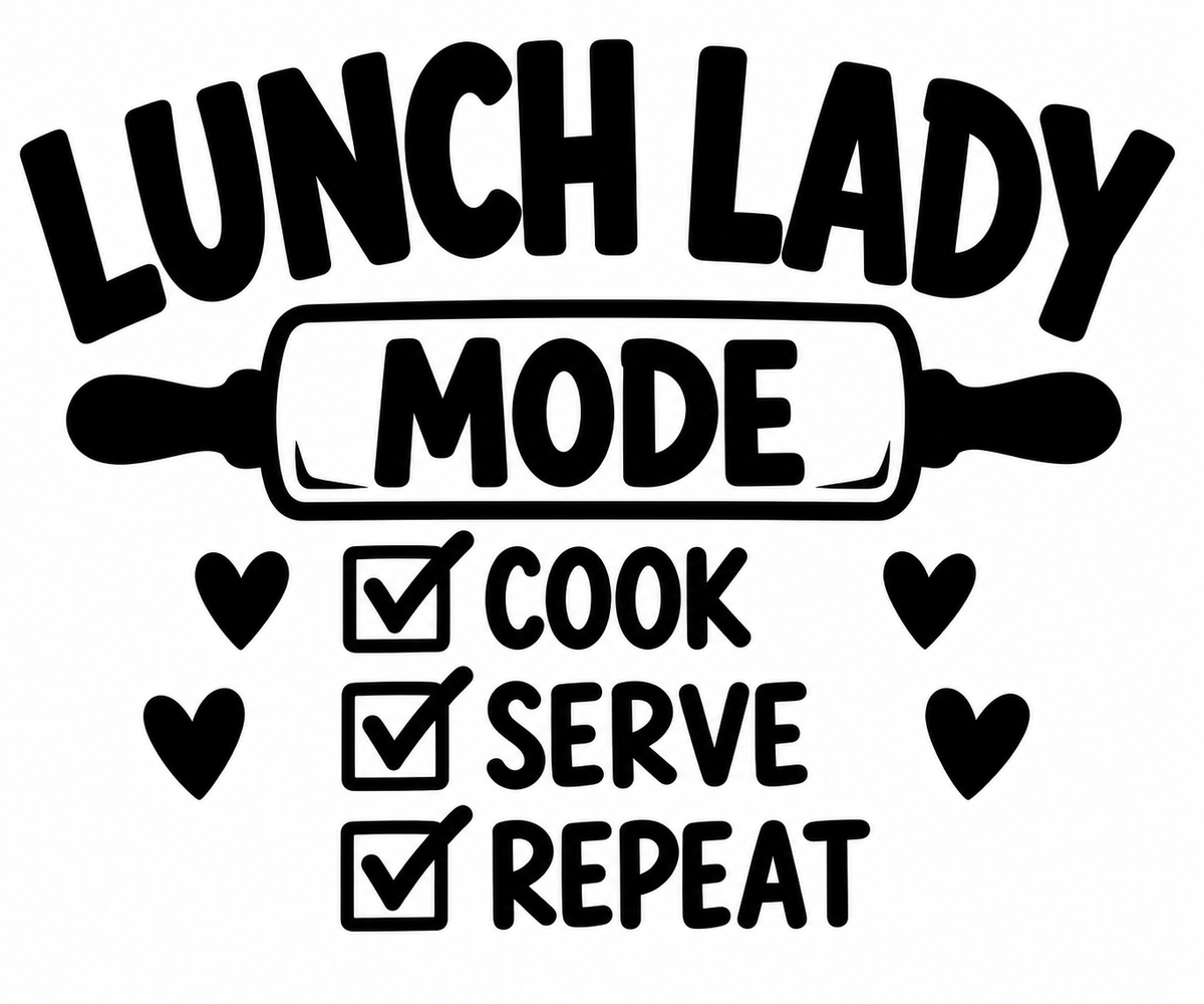 Lunch Lady Mode cook serve repeat decal with rolling pin and hearts