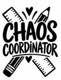Chaos Coordinator lettering with pencils rulers and heart accents teacher vinyl decal