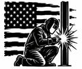 Patriotic welder welding flag decal