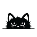 Peeking black cat silhouette sticker with fluffy ears and wide eyes