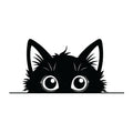Wide-eyed peeking black cat silhouette sticker with big round eyes and pointed ears