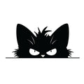 Grumpy peeking black cat silhouette sticker with narrowed angry eyes and wild fur