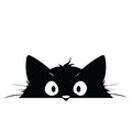 Surprised peeking black cat silhouette sticker with round eyes and whiskers