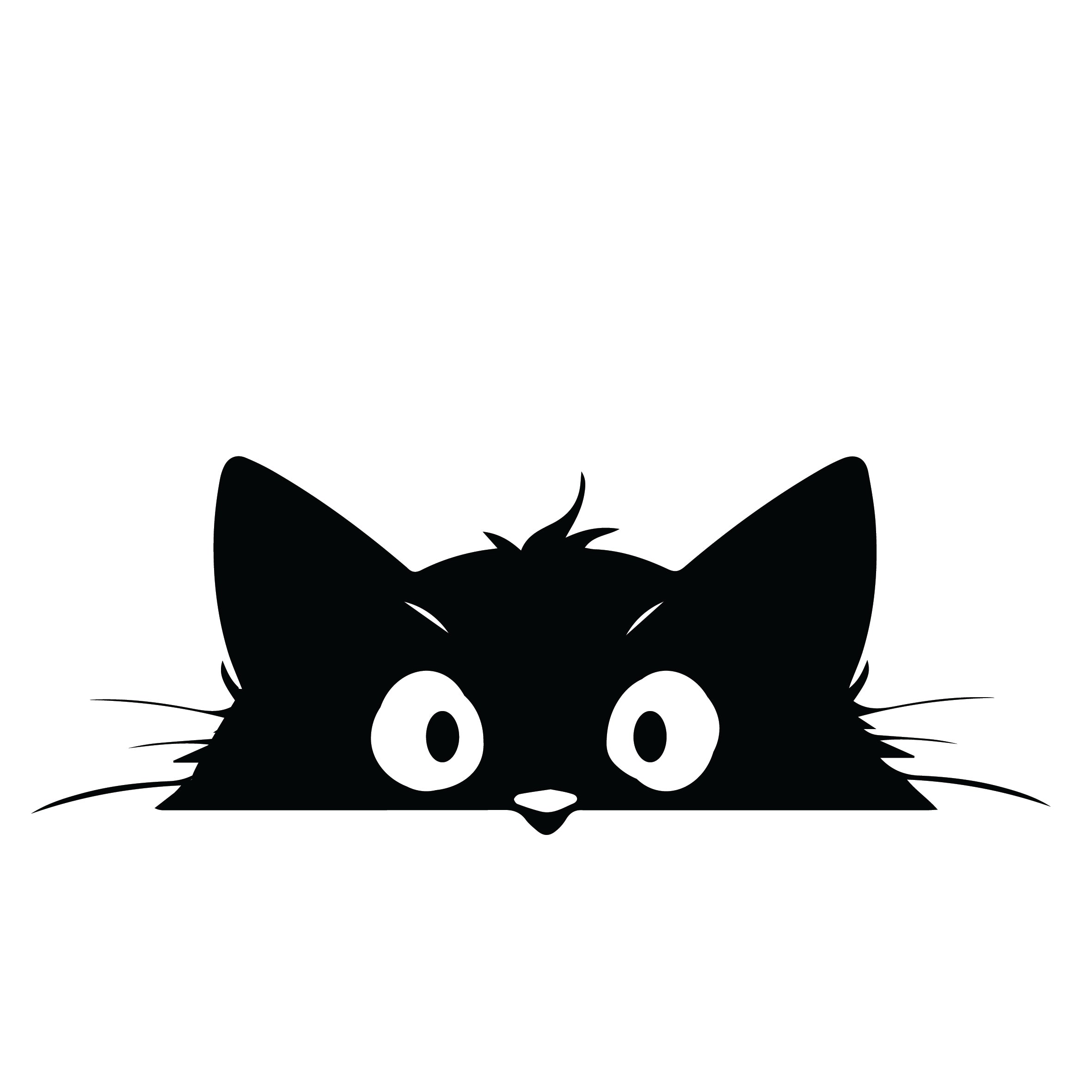 Surprised peeking black cat silhouette sticker with round eyes and whiskers