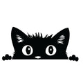 Curious peeking black cat silhouette sticker with paws and big round eyes