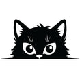 Fluffy peeking black cat silhouette sticker with large expressive eyes and pointed ears
