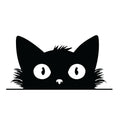Big-eyed peeking black cat silhouette sticker with round eyes and tufted fur on sides
