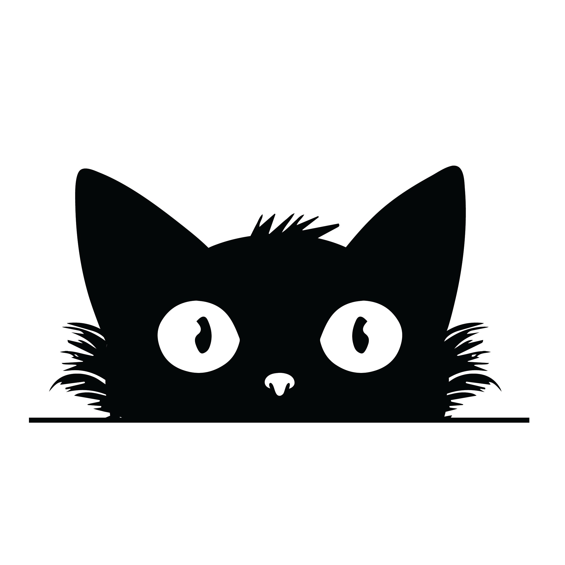 Big-eyed peeking black cat silhouette sticker with round eyes and tufted fur on sides