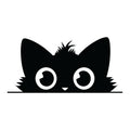 Cartoon peeking black cat silhouette sticker with large round anime-style eyes and tufted fur