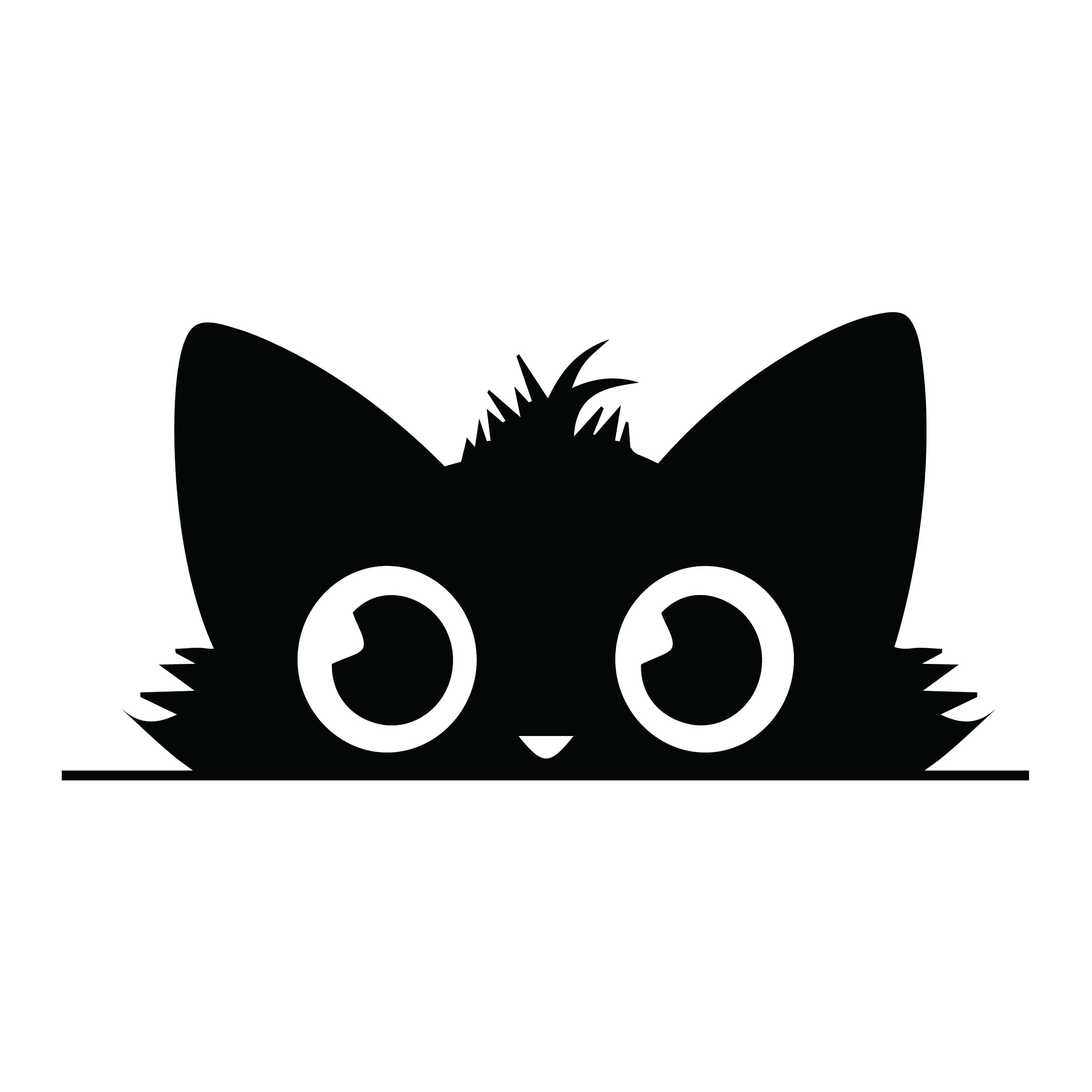 Cartoon peeking black cat silhouette sticker with large round anime-style eyes and tufted fur