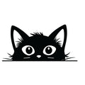 Sweet peeking black cat silhouette sticker with detailed inner ears, tufted fur and expressive eyes