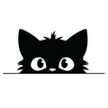 Scruffy peeking black cat silhouette sticker with messy tufted fur and wide expressive eyes