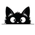 Fluffy wide-eyed peeking black cat silhouette sticker with giant eyes, happy nose and wild spiky fur