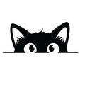 Peeking black cat silhouette sticker with tall pointed ears, inner ear detail and large round eyes