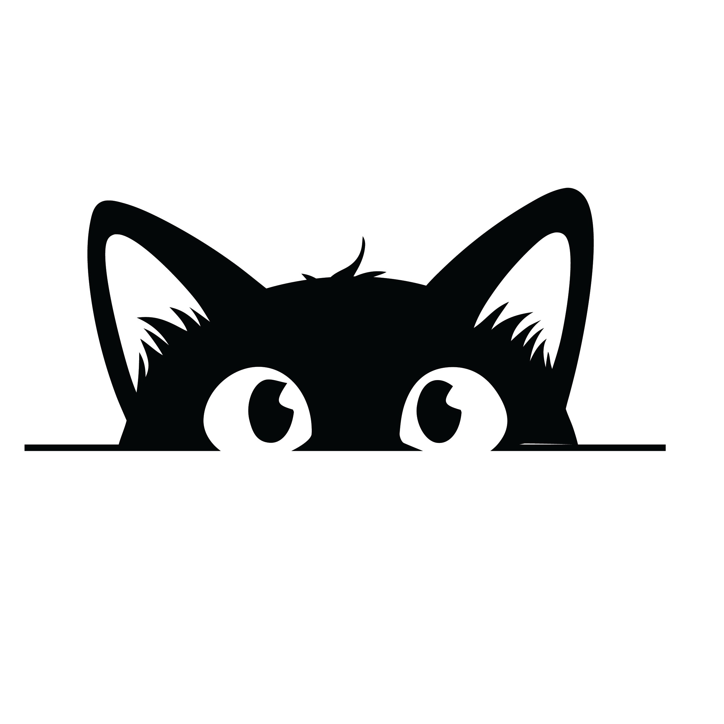 Peeking black cat silhouette sticker with tall pointed ears, inner ear detail and large round eyes