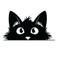 Scraggly peeking black cat silhouette sticker with spiky fur radiating outward, wide eyes and small heart nose
