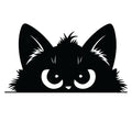 Grumpy peeking black cat silhouette sticker with half-lidded eyes, smug expression and spiky fluffy fur