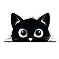 Peeking black cat silhouette sticker with oversized round eyes, long whiskers and tiny button nose