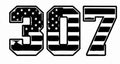 307 American Flag Fill Decal - Bold outlined block 307 numerals filled with American flag stars and stripes pattern