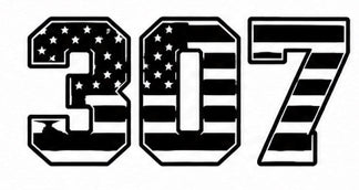 307 American Flag Fill Decal - Bold outlined block 307 numerals filled with American flag stars and stripes pattern