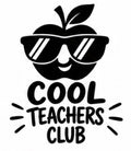 Smiling apple wearing sunglasses above Cool Teachers Club text vinyl decal