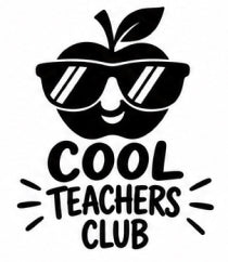 Smiling apple wearing sunglasses above Cool Teachers Club text vinyl decal
