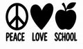 Peace Love School vinyl decal with peace sign heart and apple
