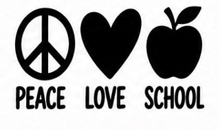Peace Love School vinyl decal with peace sign heart and apple