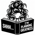 Teacher peeking over a book with Shhh I'm Planning Greatness text vinyl decal