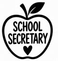 School Secretary Apple Heart vinyl decal with bold lettering
