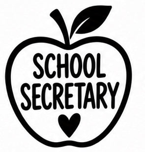 School Secretary Apple Heart vinyl decal with bold lettering