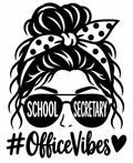 School Secretary Office Vibes vinyl decal with glasses bow and heart