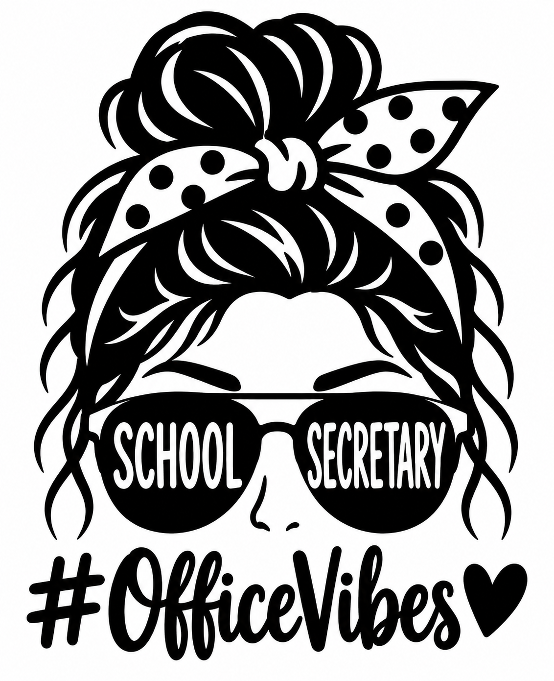 School Secretary Office Vibes vinyl decal with glasses bow and heart